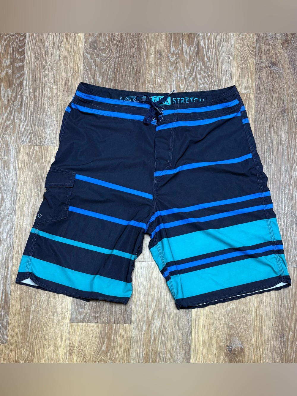 Vans Black and Blue Striped Men's Swim Board Shorts